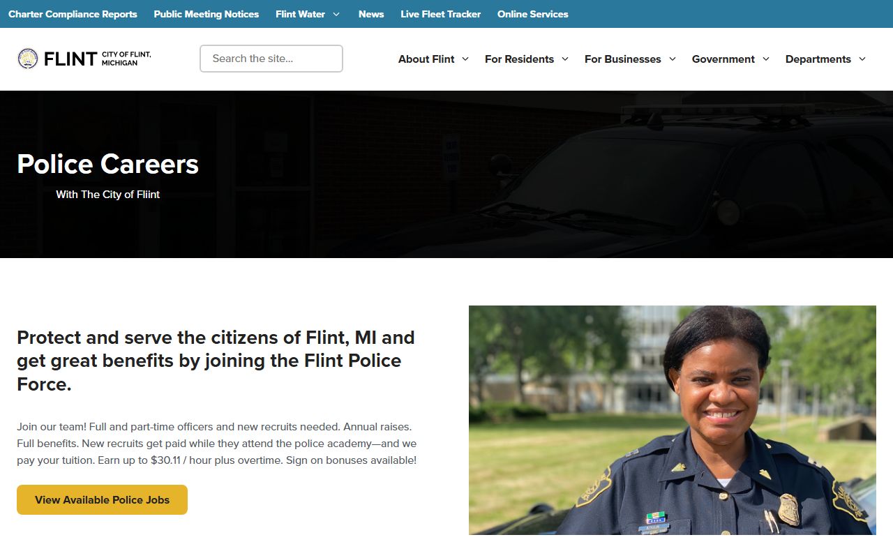 Flint Police Department website for Flint recent arrests records