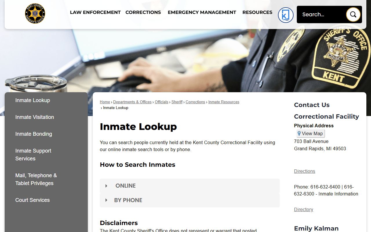 Kent County inmate lookup tool for recent arrest records