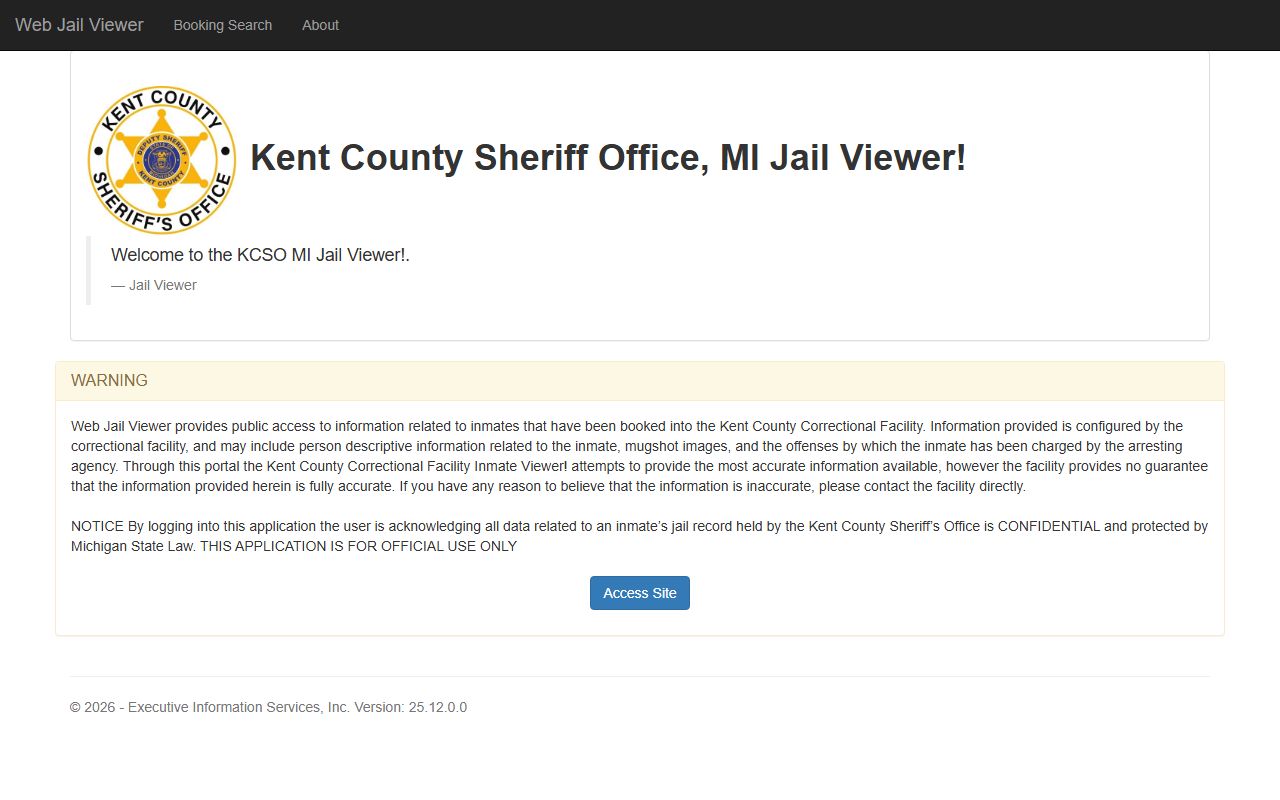 Kent County Web Jail Viewer for searching recent arrests and current inmates