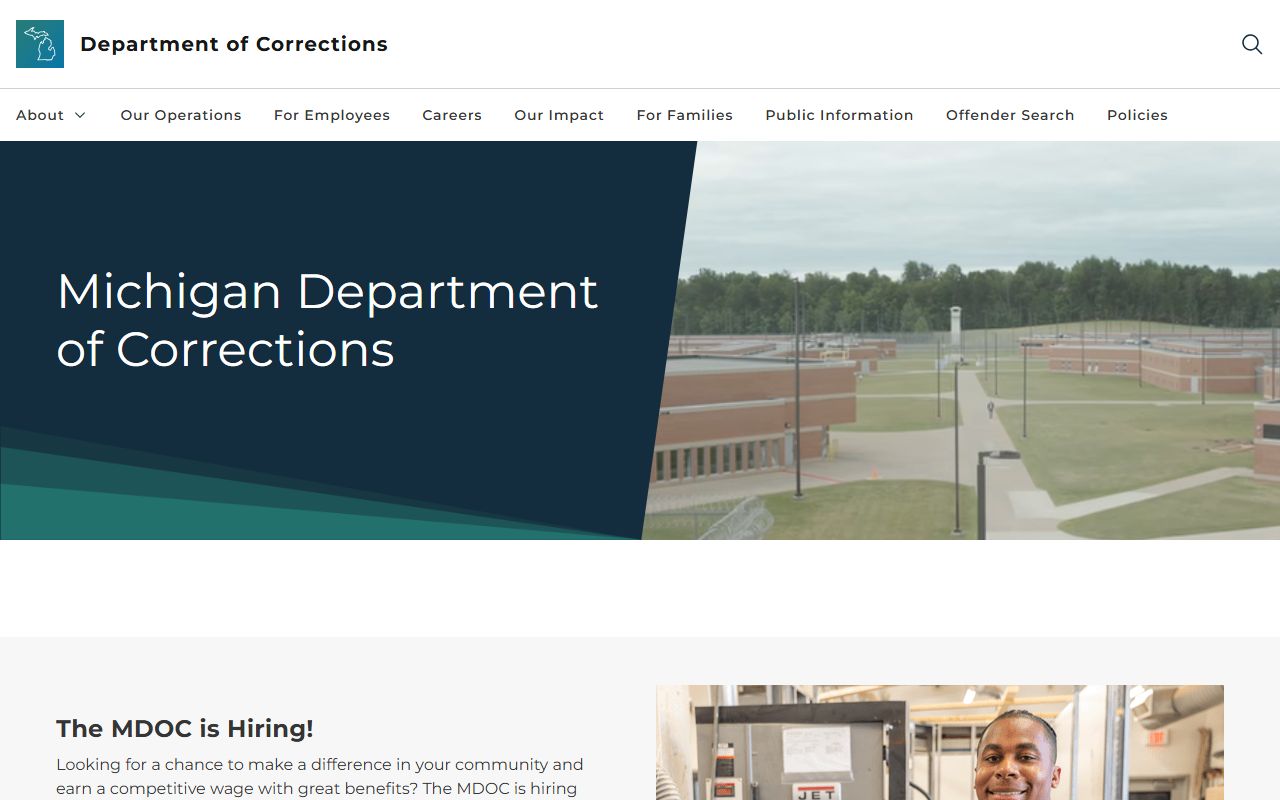Michigan Department of Corrections homepage for offender and arrest records