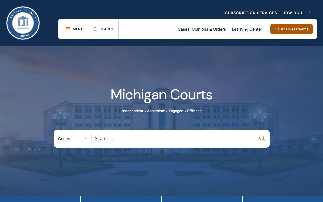 Michigan Courts homepage for recent arrests case search
