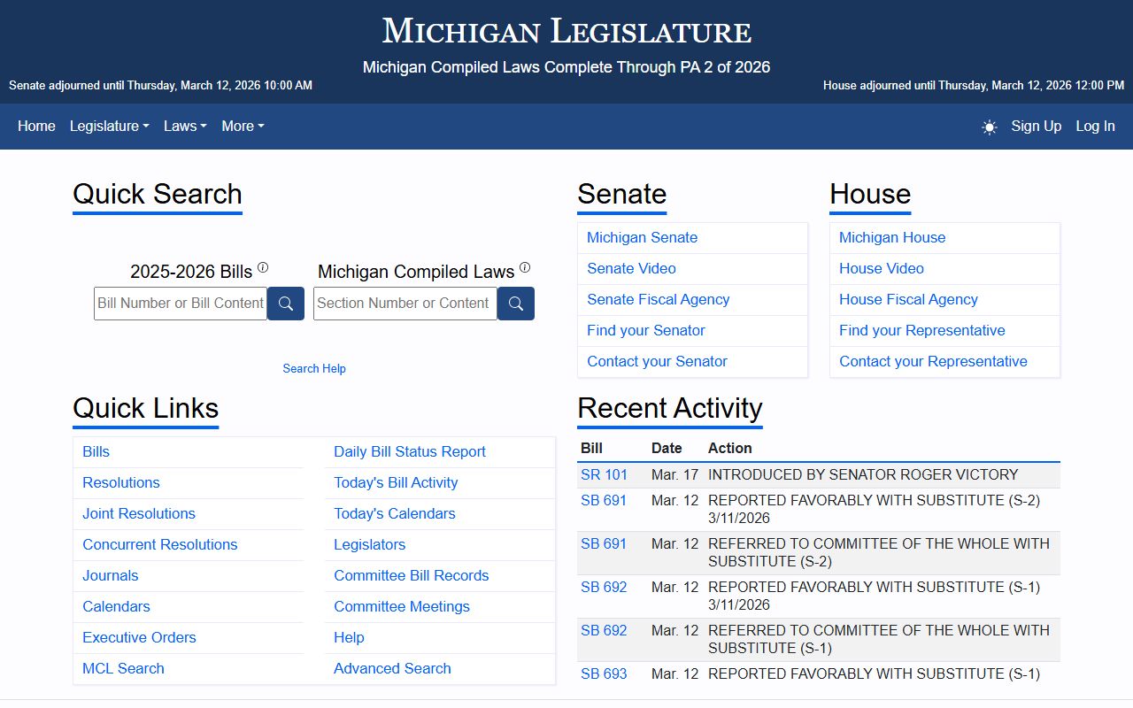 Michigan Legislature website for arrest record statutes and laws