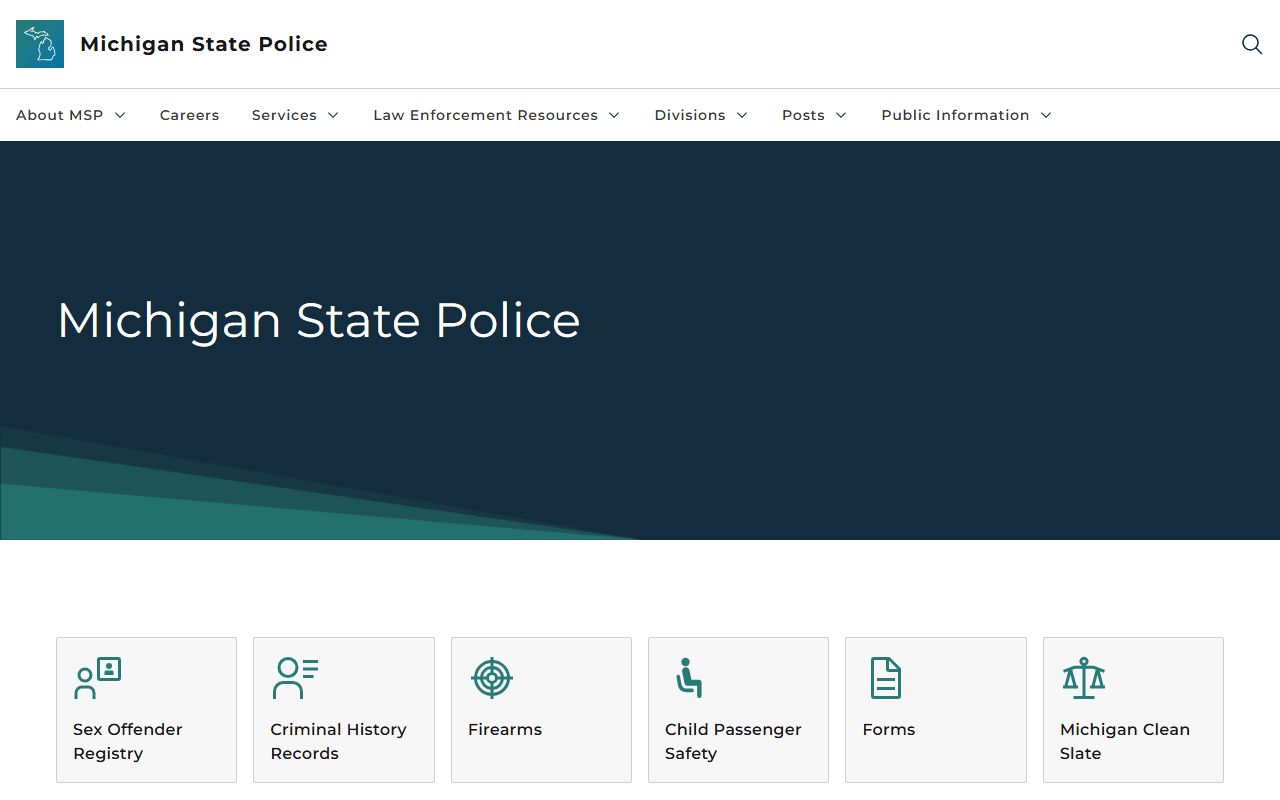 Michigan State Police website for recent arrests and criminal records