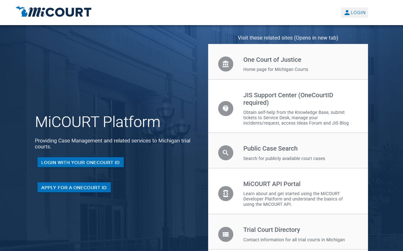MiCOURT portal for searching Michigan recent arrests and court cases